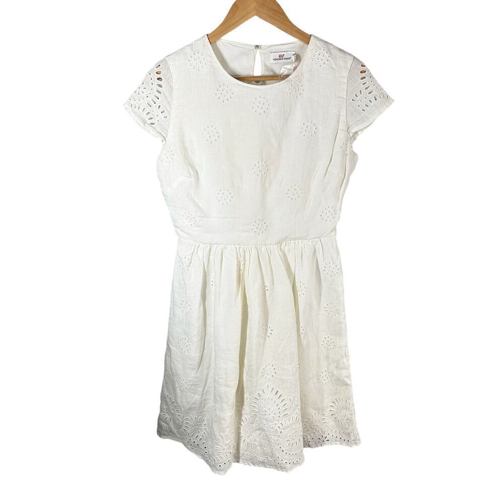Vineyard Vines Linen Eyelet Fit n Flare Mini Dress Size US 4 White Cap